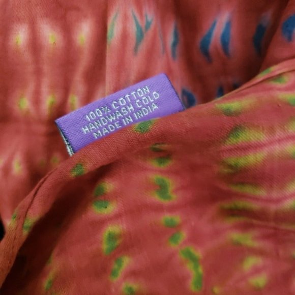 Sevya Beaded Cotton Pink Green Red Handmade Fair Trade Scarf NWOT - Picture 5 of 6